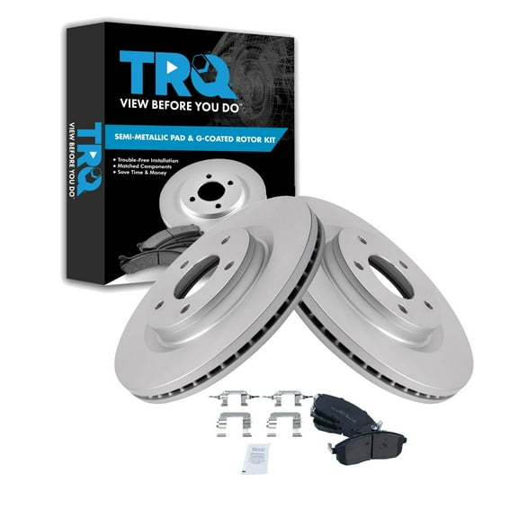 TRQ Front Brake Pad & Rotor Kit Brake Pads Brake Rotor Semi-Metallic Premium G-Coated Fits Select 2011-2017 Nissan Juke 2017-2019 Sentra
