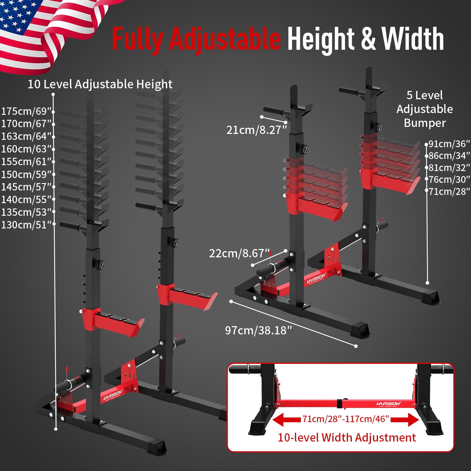 HARISON Adjustable Power Cage, Squat Rack for Home Gym with 650 LBS Capacity, Multifunction Bench Press Rack Stand Workout Equipment (Plates and Bars Not Included)