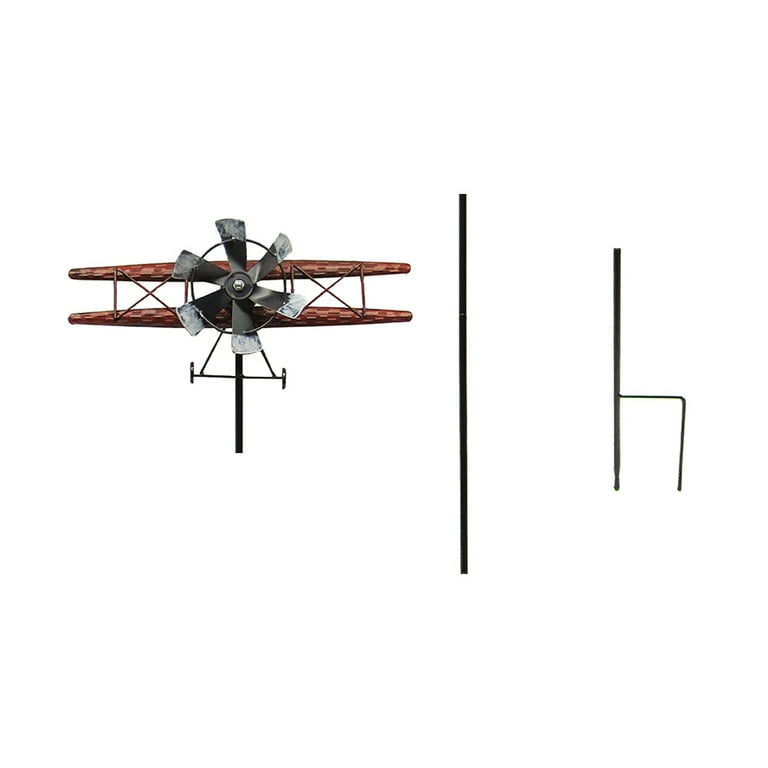 Metal Biplane Wind Spinner 3D Kinetic Yard Decor Garden Art Airplane Patio Stake Metal Biplane Wind Spinner 3D Kinetic Yard Decor Garden Art Airplane Patio Stake