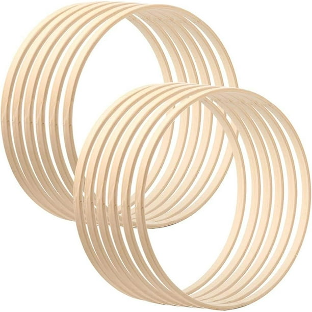 Paquete de 12 anillos de aro de macramé con aro floral de bambú de 2 tamaños para decoraciones de boda de bricolaje, atrapasueños, decoración de coronas y manualidades para colgar en la pared (