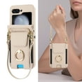 thumbnail image 2 of Compatible with Samsung Galaxy Z Flip 5 Wallet Phone Case,With Finger Ring Holder,Lanyard&Shoulder Strap,Back Card Slots,PU Leather Shockproof Rugged Crossbody Phone Case,White, 2 of 8