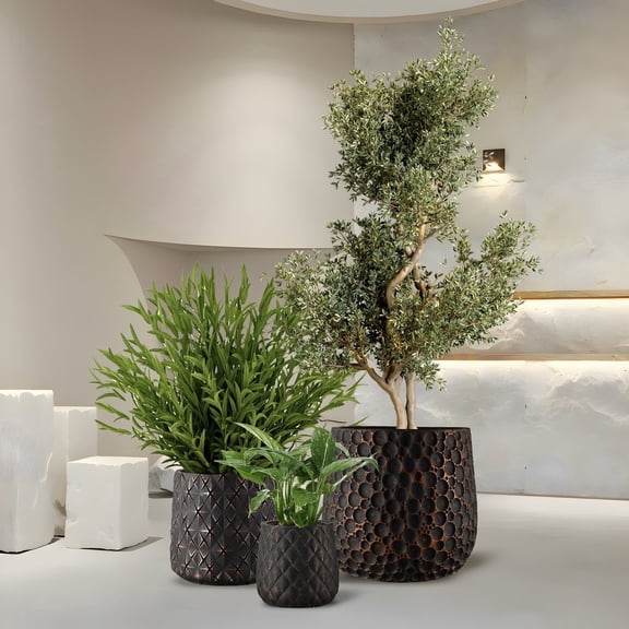 Craft Flowerpots Round Concrete Planter Set of 3 Large Outdoor/Indoor Planter Pots Containers with Drainage Holes and Rubber Plug for Home Garden (18" 13" 9" Dia) (SH003)