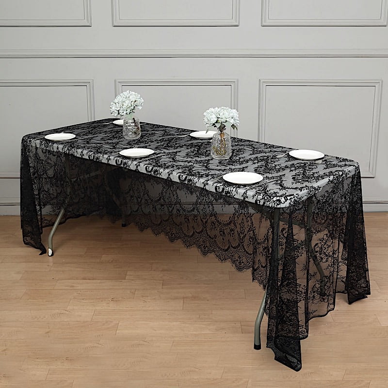 BalsaCircle 60" x 120" Black Floral Premium Lace Rectangle Tablecloth