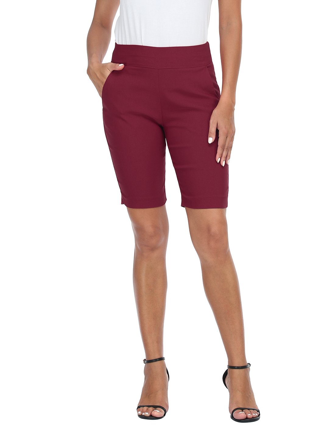 HDE Pull On Bermuda Shorts For Women Mid Rise 10" Inseam Shorts with