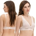 thumbnail image 5 of Curve Muse Plunge Bralette with Floral Lace-2pack-YELLOW,BEIGE-M:34A 34B 34C 36A 36B 36C, 5 of 7
