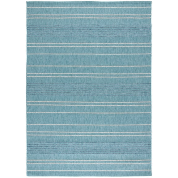 SAFAVIEH Courtyard Dev Striped Indoor/Outdoor Area Rug, Aqua/Grey, 8' x 11'