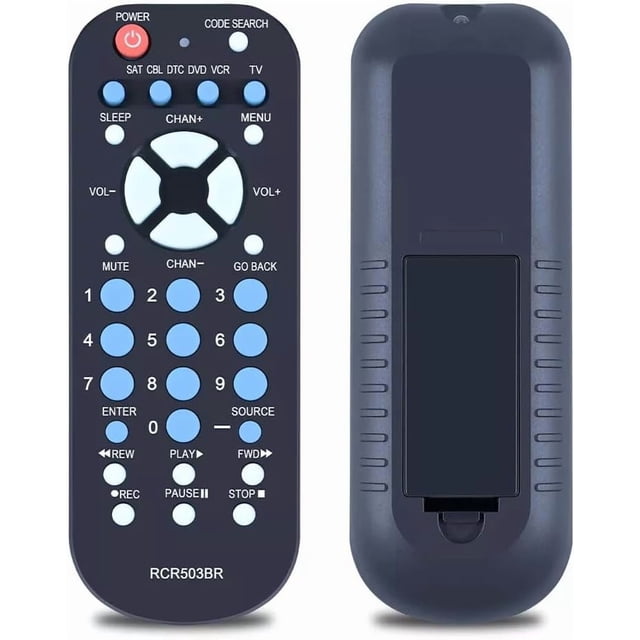 RCR503BR Universal 3-Device Palm-Sized Replacement Remote Control for RCA TV, VCR/DVD, Satellite Receiver, Cable Box, Digital TV Converter Sub RCR503BE RCR503BZ