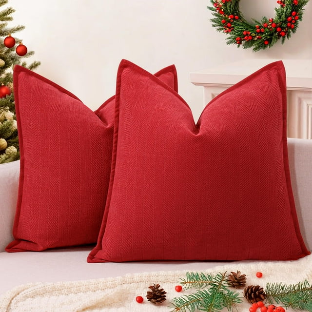 Fundas de almohada ZWJD Christmas de felpilla roja, 45 x 45 cm, juego de 2