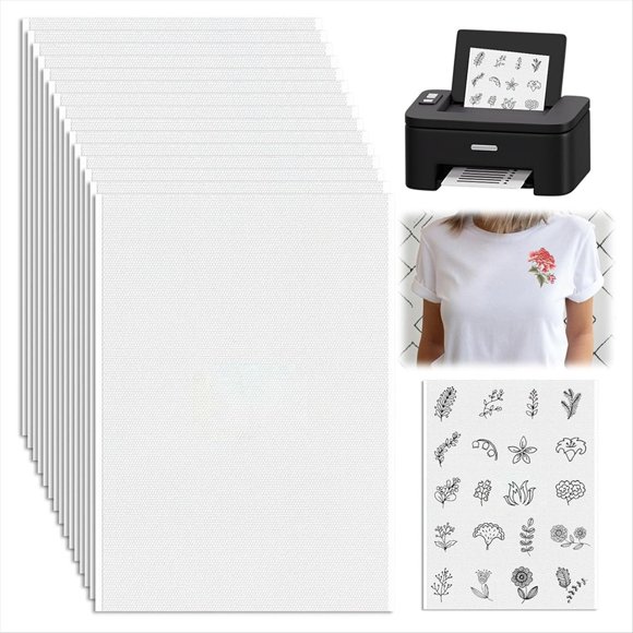 15PCS A4 Water-Soluble Self-Adhesive Embroidery Stabilizer - Printable, for Hand and Machine Embroidery,for DIY Projects,1set * stick and stitch embroidery paper wash away,White