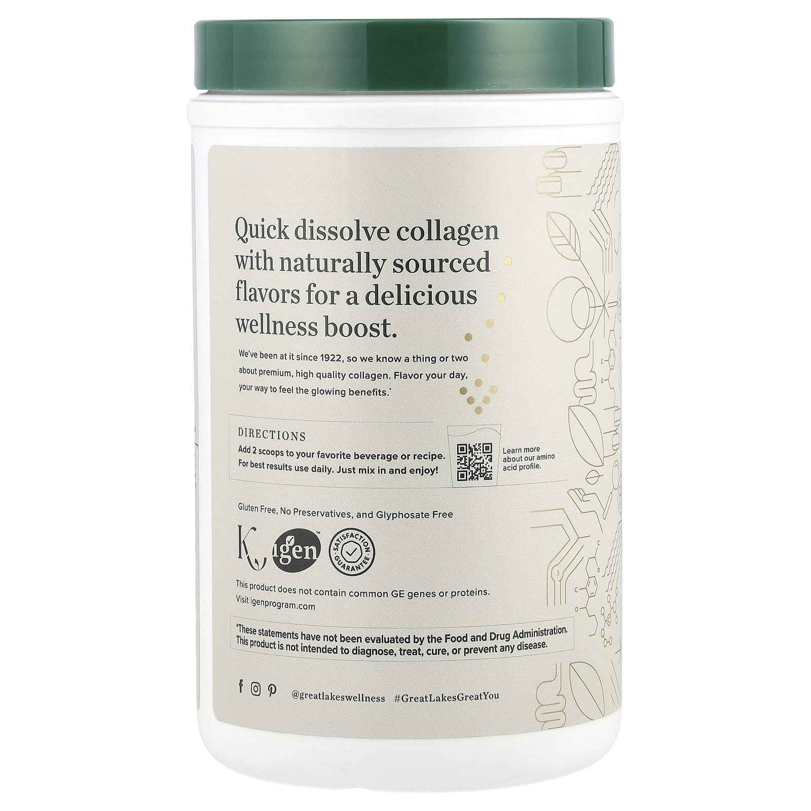 Great Lakes Wellness Bovine Collagen Peptides Grass-Fed Vanilla 10 oz