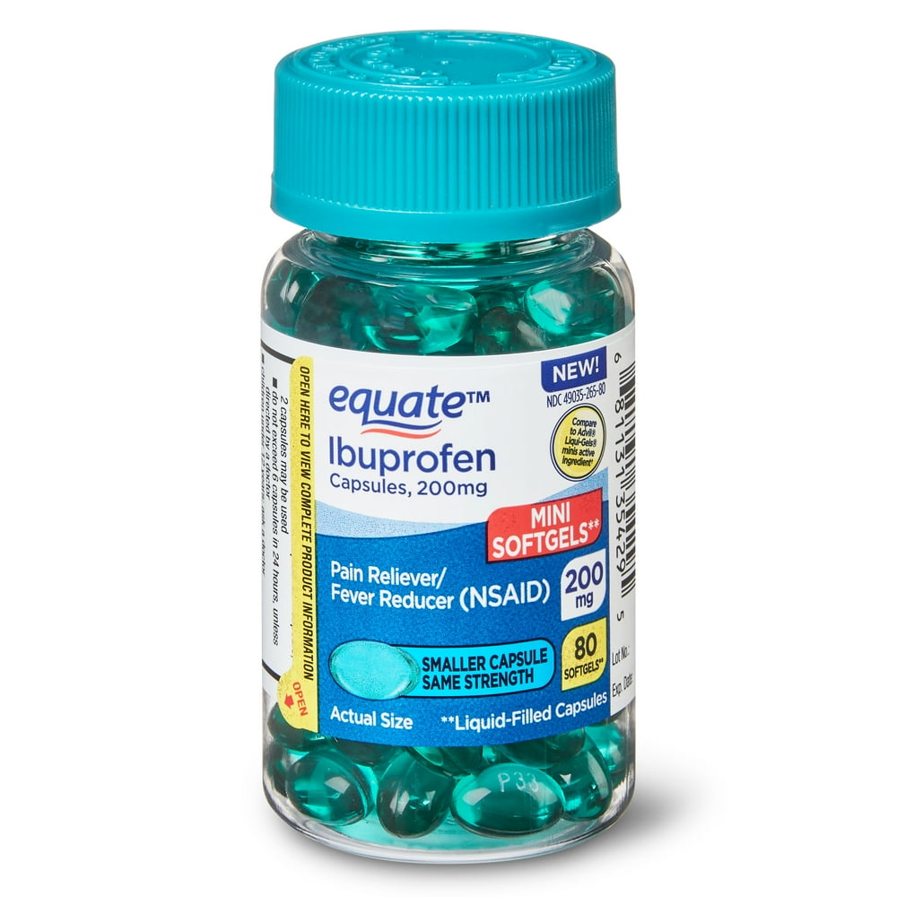 Equate Ibuprofen Mini Softgels, Pain Reliever and Fever Reducer, 200 mg