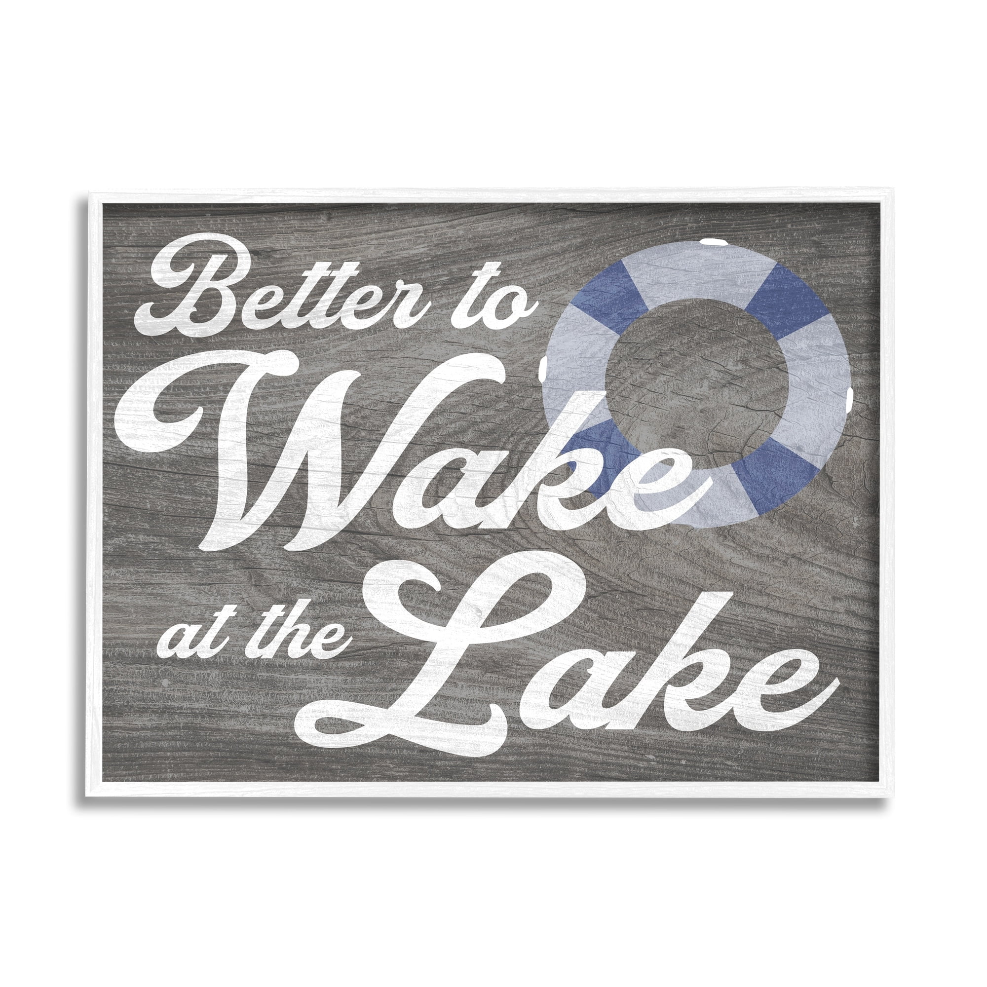 Stupell Industries Wake at Lake Rustic Cabin Sign Life Preserver Ring Framed Wall Art, 14 x 11, Design by Lil' Rue