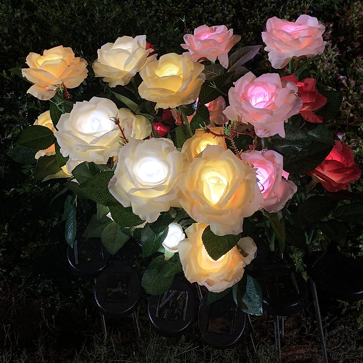 Outdoor Solar Garden Flower Lights with 3 Rose Flowers Waterproof