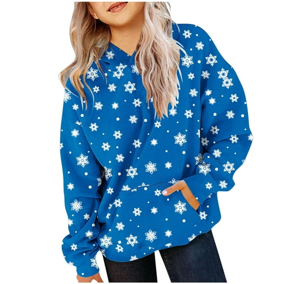 Nrmvnmi Toddler Girls Boys Hoodie Christmas Sweatshirt Graphic Prints Pullover Tops Crew Neck Long Sleeve Holiday Fleece Lightweight Tops Loose Fit Trendy Warm Sweatshirt With Pockets