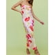 thumbnail image 4 of Vestido largo Realtix con estampado de satén de verano sin espalda para mujer, 4 of 5