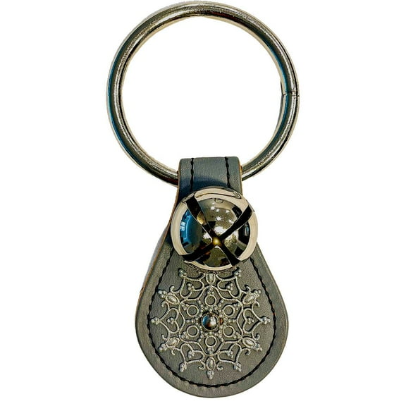 Snowflake Charm Grey Teardrop Leather Sleigh Bell Door Hanger Made in USA
