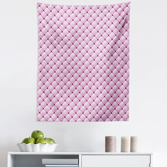 Geometric Tapestry, Monochrome Op Art Illusion Style Shapes Checkered with Inner Dots, Fabric Wall Hanging Decor for Bedroom Living Room Dorm, 5 Sizes, Raspberry Pink and White, by Ambesonne