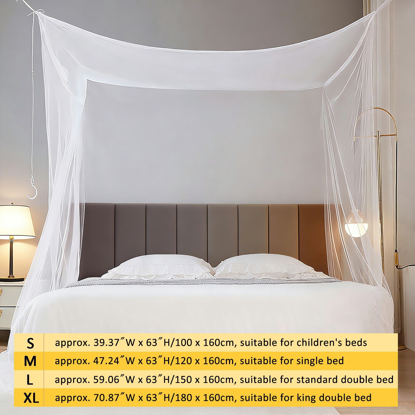 4 Corners Mosquito Net for Mosquiteros para Camas Bed Canopies Netting Bed Drapes Rectangular Mosquito Mesh for Camping Home Outdoor Travel