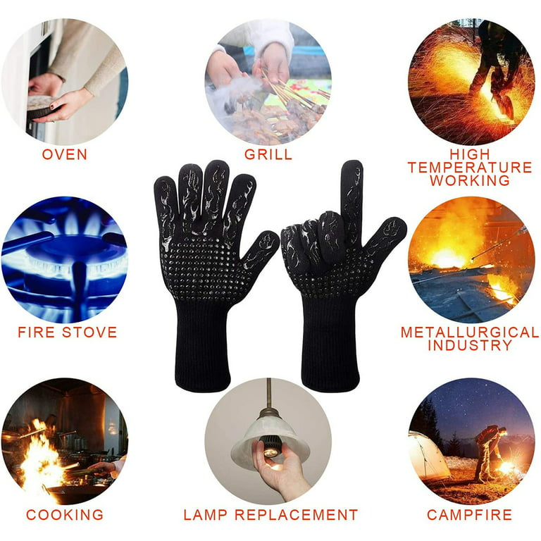 932℉ Extreme Heat Resistant BBQ Gloves, Food Grade Kitchen Oven Mitts -  Flexible Oven Gloves with Cut Resistant, Silicone Non-Slip Insulated Hot  Glove