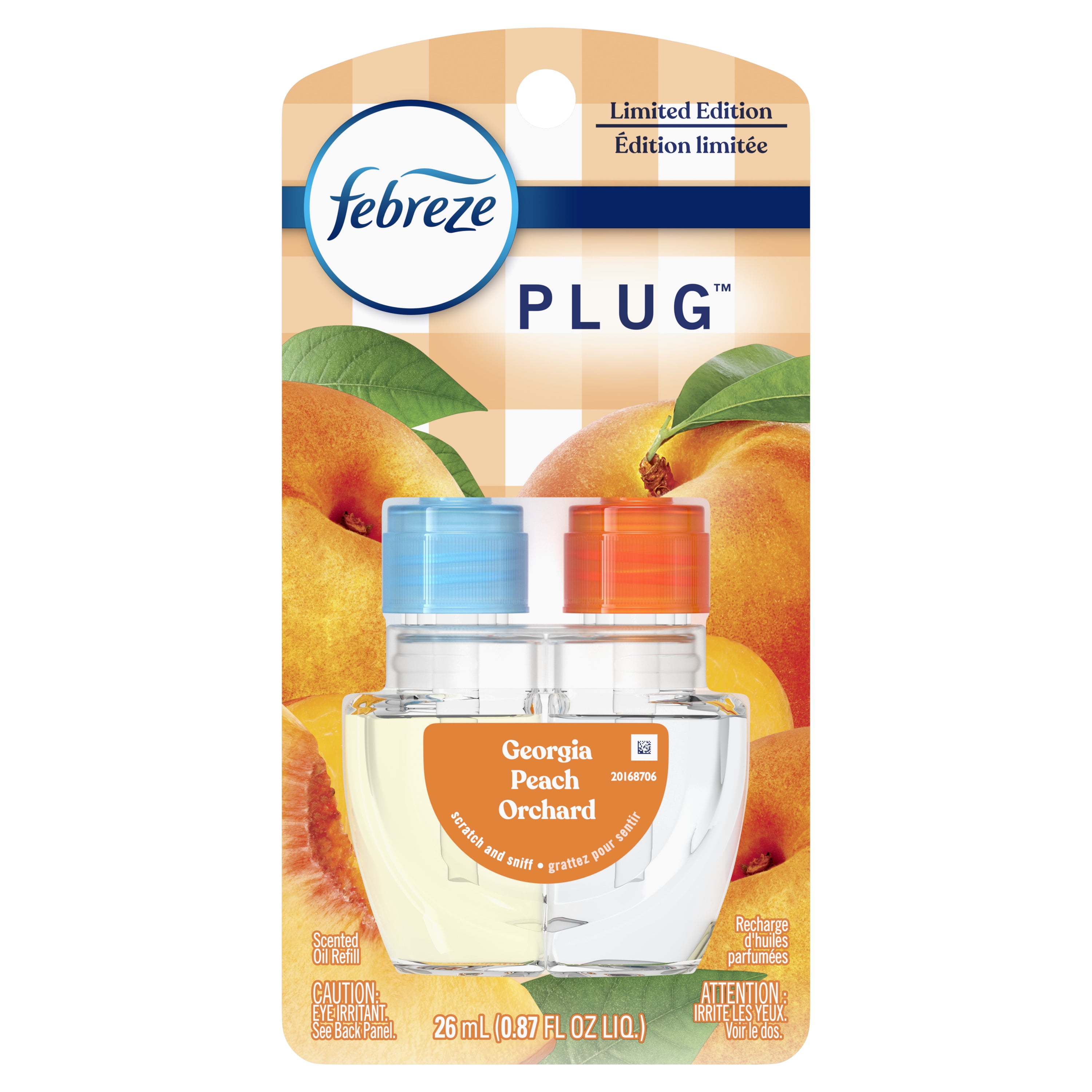 (4 pack) Febreze Plug In Air Freshener, Odor-Fighting Scented Oil Refill, Georgia Peach Orchard, 1 Refill