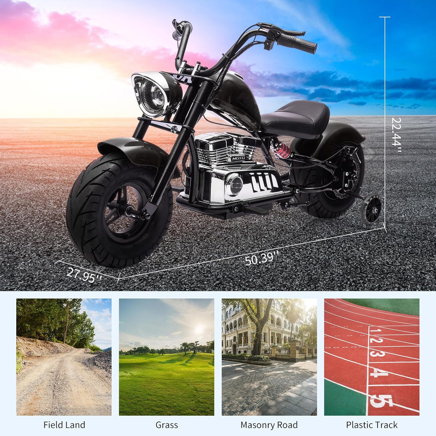 Rugerasy 36V 350W Ride On Off-Road Motorcycle,Electric Dirt Bike for Teens,Fast Speed 16.5mph with Music,Spring Suspension,Led Light,Black