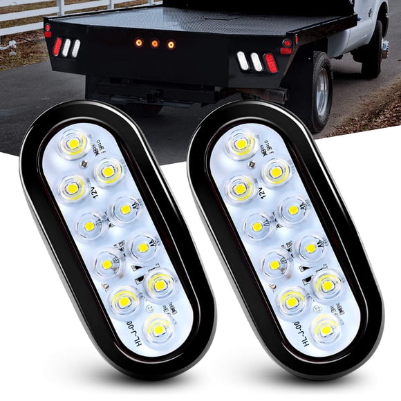 Nilight Feux Arrière de Remorque Ovales Blancs de 6 Pouces 2 Pcs 10 DEL avec Oeillets de Montage Affleurants, Bouchons, IP67 Étanche, Lampe de Marche Arrière/arrière pour Tr