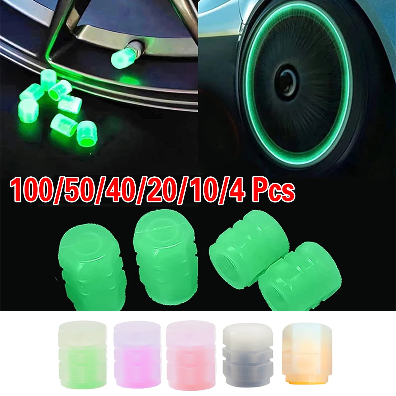 Universal Fluorescent Car Tire Valve Caps, Luminous Tire Valve Stem Covers  for Car Truck SUV Motorcycles Bike, Pieces, Red