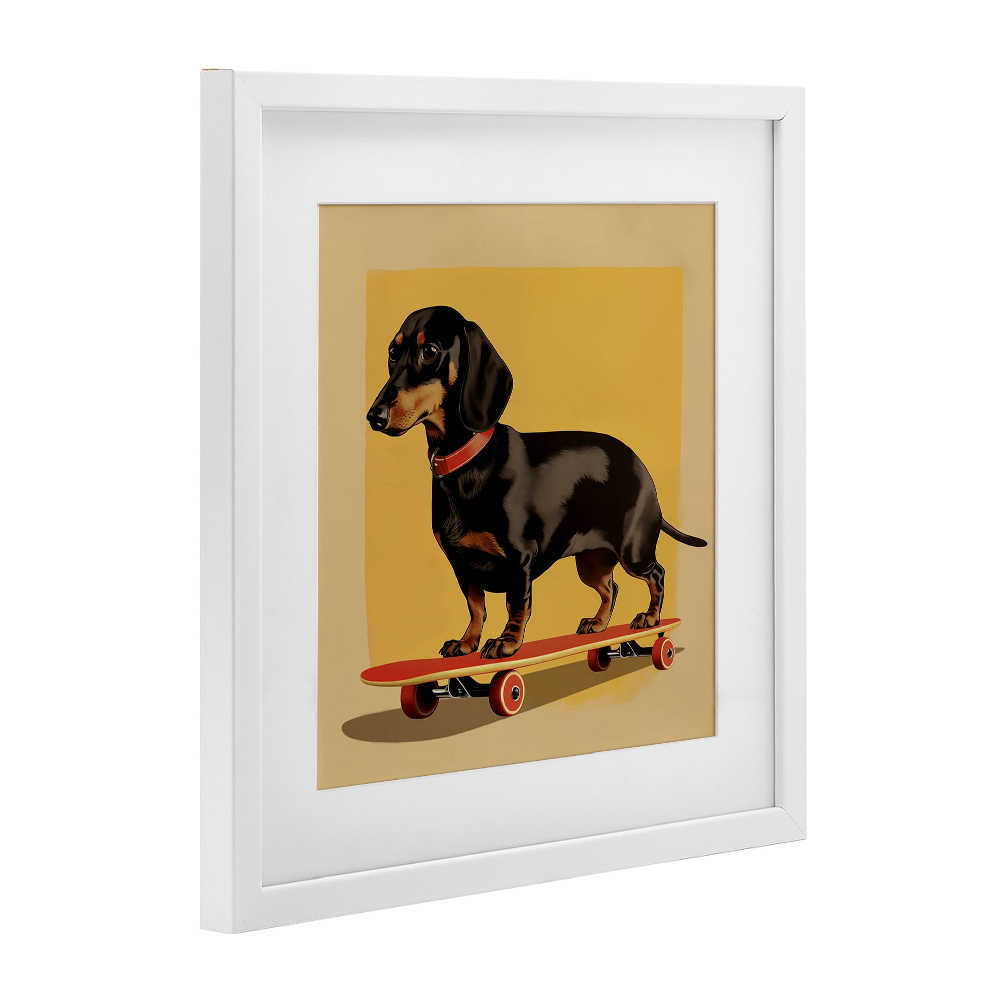 Stupell Industries Dachshund on Red Skateboard White Framed Print Under Glass, design by Andreas Magnusson