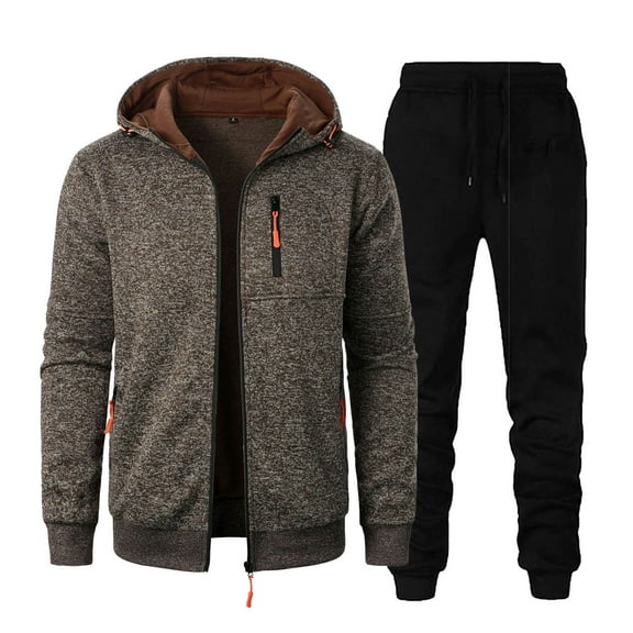 Tawop Coats for Men Long Sleeve with Hood Casual Sports Solid Sets Mens Clothes,Coffee,2XL