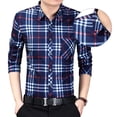 thumbnail image 2 of Camiseta informal para hombre camisa a cuadros de manga larga para hombre cómoda de ajuste regular con botones para citas para el hogar para el trabajo ANGGREK  Otros, 2 of 7