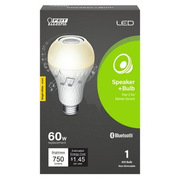 Feit Electric 12 Watt (60W Equivalent) LED Light Bulb with Bluetooth Speaker, A19 E26 Medium Base