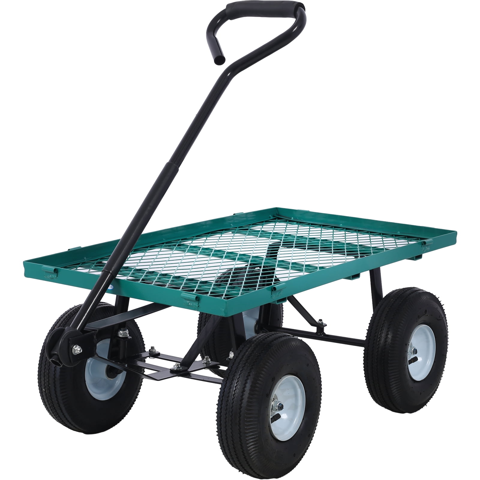 Leumius Heavy Duty Steel Garden Cart with Removable Sides,34"x18",550 lb Capacity,10" Wheels,Utility Cart for Yard Work Hauling,Green