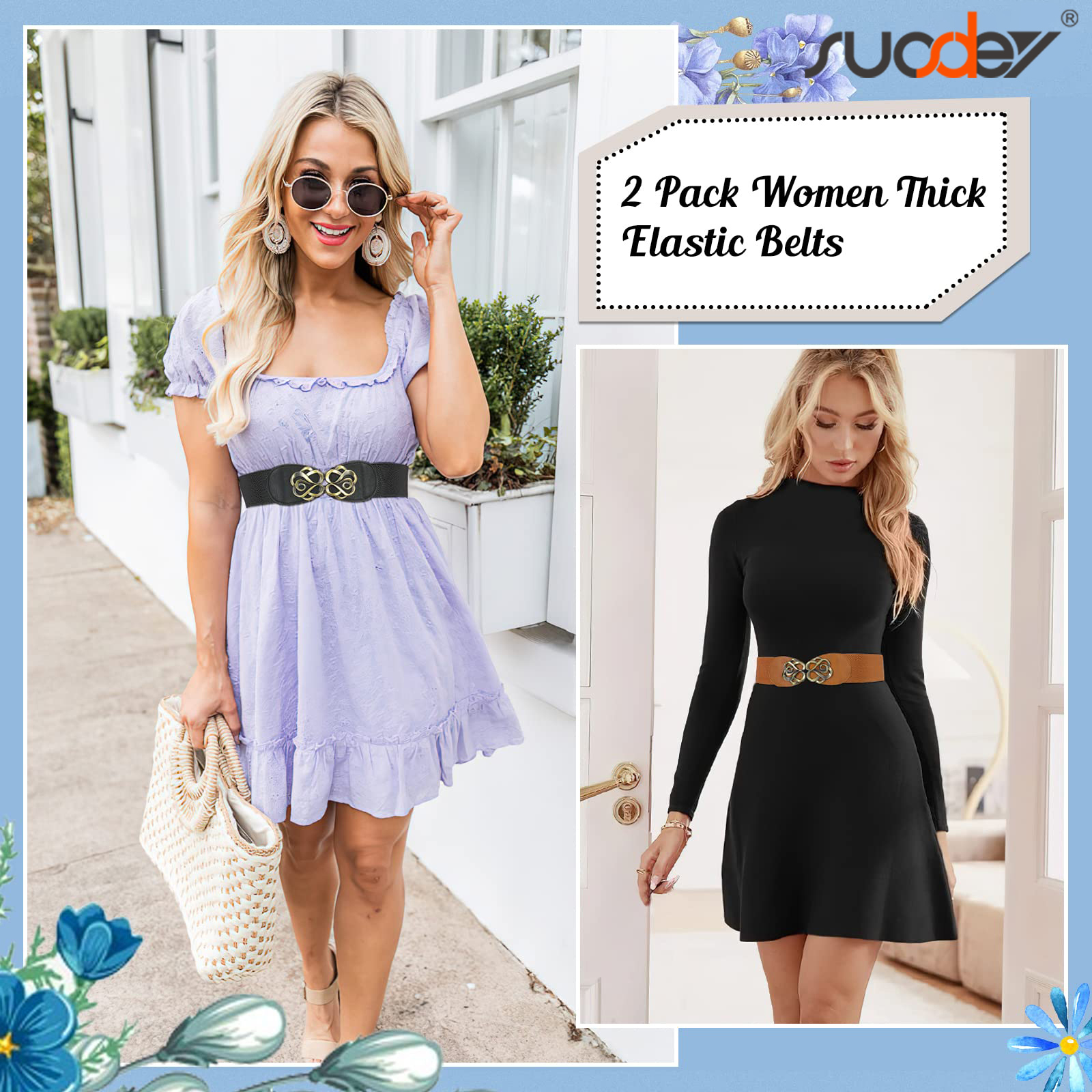 SUOSDEY Women's Stretchy Wide Waist Belts, 2-Pack photo 3