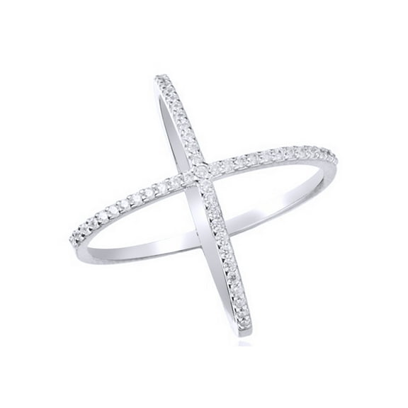 AFFY White Natural Diamond "X" Band Ring In 10k White Gold (0.25 Cttw)