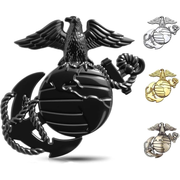 U.S.Marine Corps Car Emblem  3D Eagle Globe Anchor Metal Decal, 3.3"x3.1" Weatherproof Military Sticker, Universal Fit for Cars, Trucks, Gifts for Veterans & Supporters (Black)