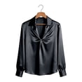 thumbnail image 6 of Deago Women's Long Sleeve Satin Blouse Twist Front Business Casual Dressy Elegant Shirts Office Work Tops (Black, M), 6 of 9