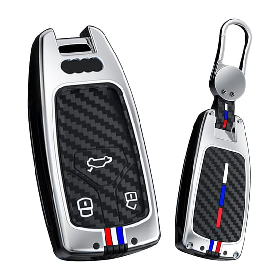 Key Fob Cover Compatible with Audi A4 Q7 Q5 TT A3 A6 SQ5 R8 S5 Accessories Alloy Carbon Fiber Texture Key Shell with Keychains Smart Remote Control Key Case Metal Keychain