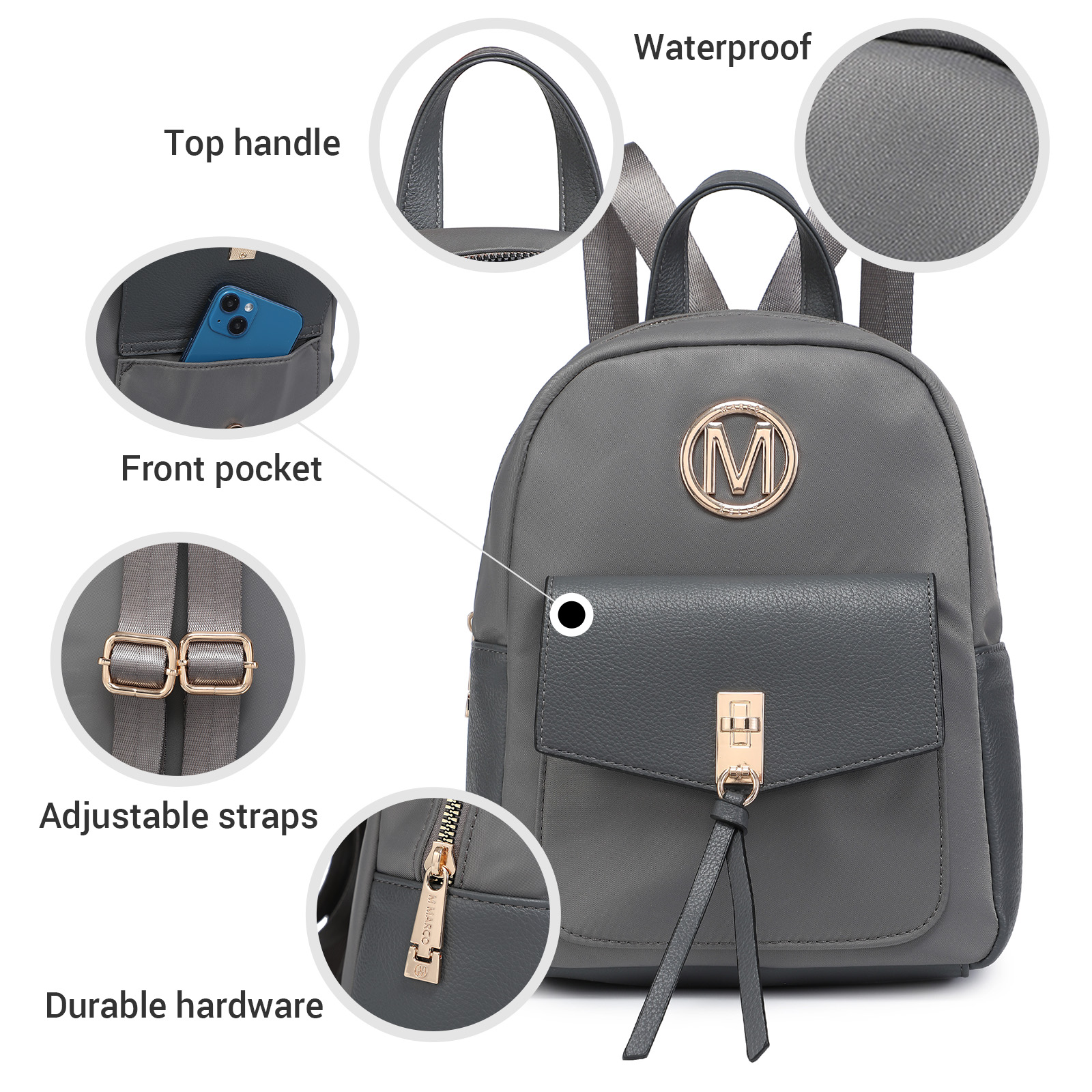 MKP Women Nylon Mini Backpack Handbags Lightweight Anti  display picture 3