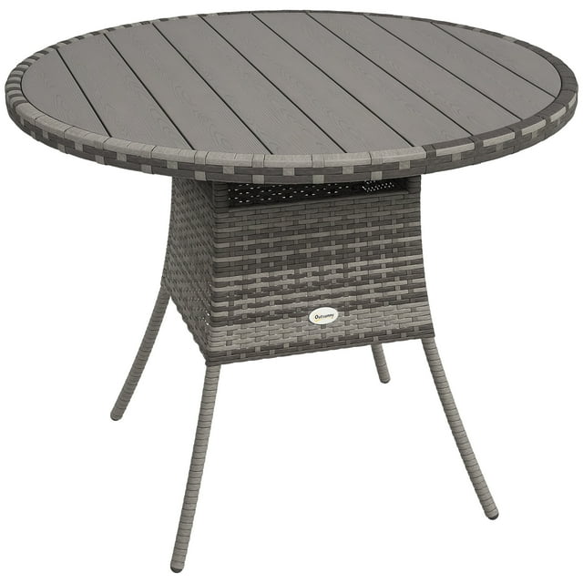 Outsunny 35.4" Outdoor Wicker Dining Table, PE Rattan Patio Furniture Grey