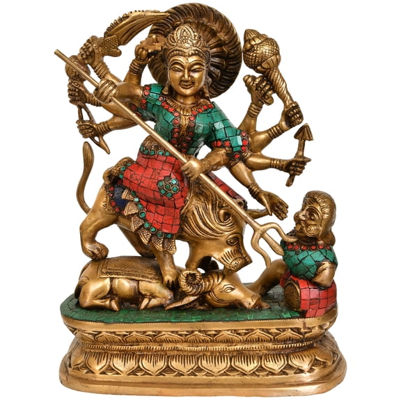 13" Mahishasura-Mardini Goddess Durga In Brass | Handmade | Made In India
