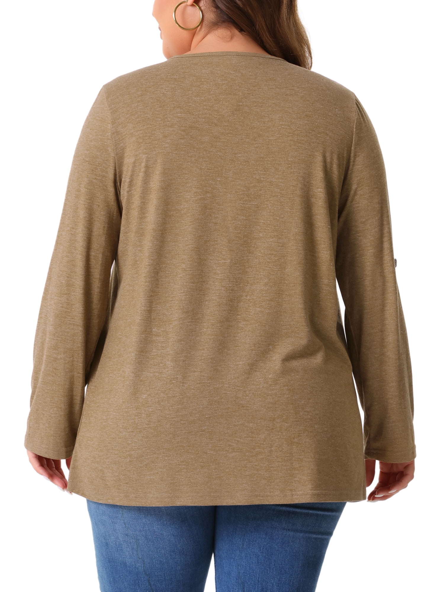 DARING DIVA Women's Plus Long Sleeves Square Neck Flowy Pleated Top 1X Brown