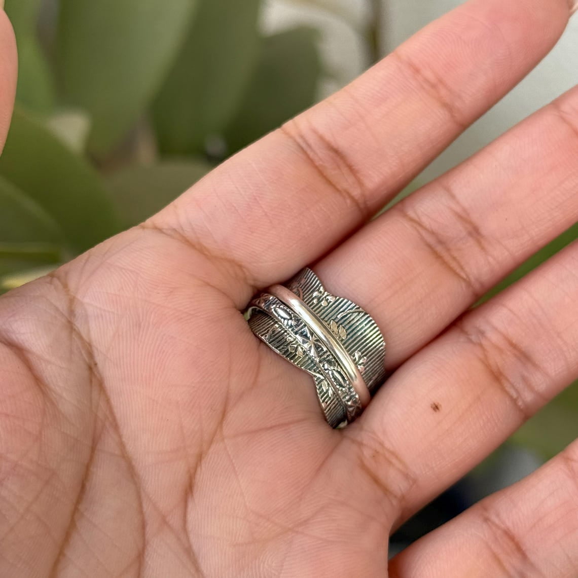 SS DESIGNS Boho Spinner Ring - Handmade Sterling Silver 925 Fidget Spinner Thumb Ring for Women, Stress Relief Jewelry Gift with Unique Bohemian Style