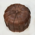 thumbnail image 4 of BBH Homes Handmade Brown Leather Pouf Ottoman Round Shape BBBACPF0027, 4 of 8