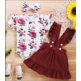 thumbnail image 1 of Ensemble 3 Pcs pour Bébé Fille, Barboteuse à Manches Courtes à Col Rond Rose Sucrée + Jupe à Bretelles + Couvre-Chef à Nœud, 1 of 1