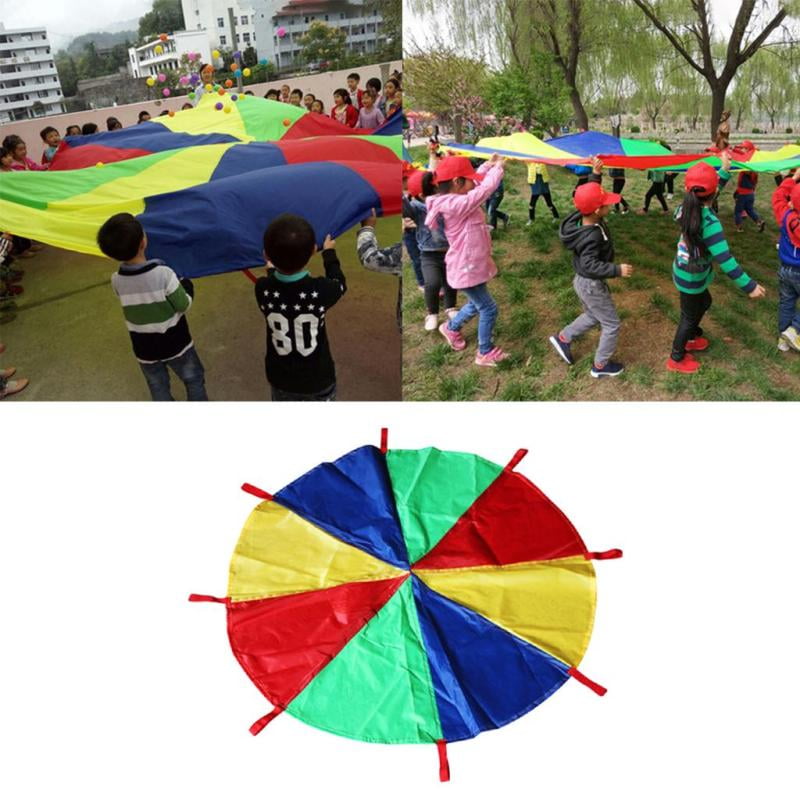 13ft Multicolored Kid Play Parachute with 8 Handles Cooperative Games Toy 