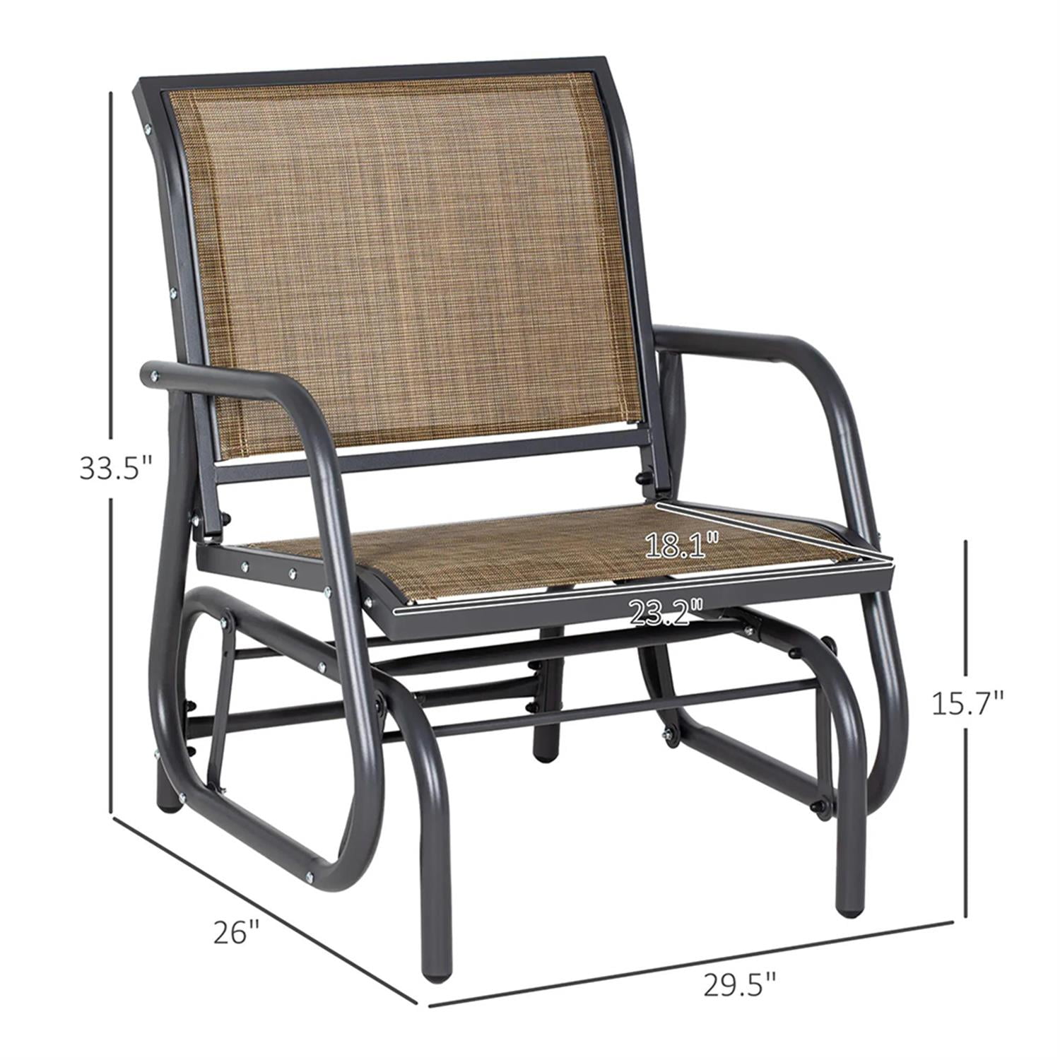Demi Bonn Outdoor Glider Chairs, Metal Frame Swing Glider Chair with Breathable Mesh Fabric, Curved Armrests and Steel Frame for Garden, Poolside, Backyard, Balcony, Light Brown