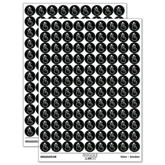 Heart Fingers Gesture of Love 200  Round Stickers - Black - Gloss Finish - 0.50" Size