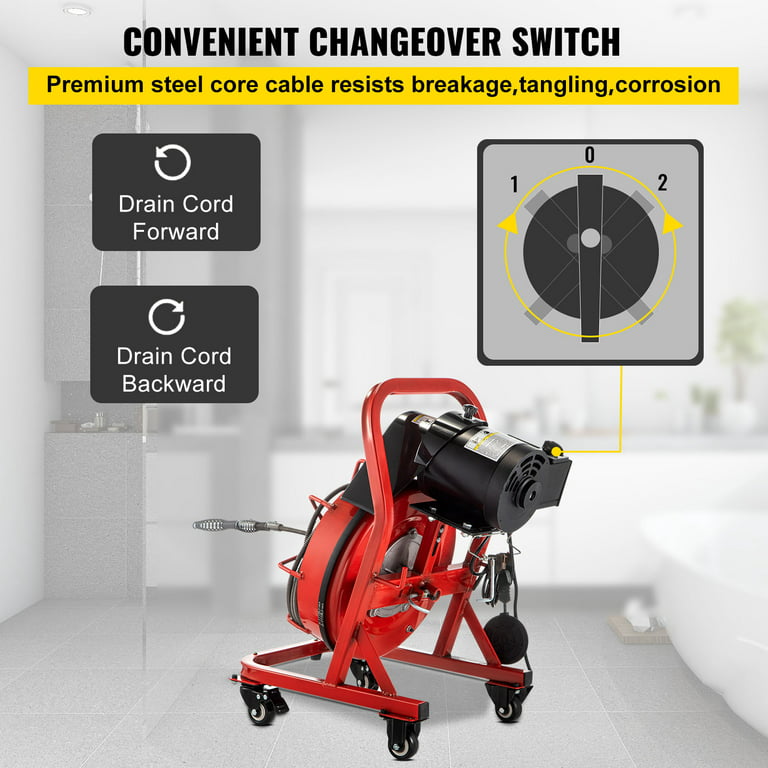 Portable Electric Drain Auger with Cutters Glove Drain Auger Cleaner Sewer  Snake fit 1 Inch to 4 Inch Pipes - 370W Drain Cleaning Machine