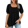 thumbnail image 2 of Dyegold Womens Tops Dressy Casual Summer Pleated Shirts For Women Summer Dressy Casual Empire Waist Tops Loose Fit Short Sleeve Square Neck Tunics Blouses, 2 of 6