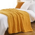 thumbnail image 4 of Mustard Yellow Chunky Knit Throw Blanket,Thick Chenille Blanket For Spring Home Decor,50"X60", 4 of 9